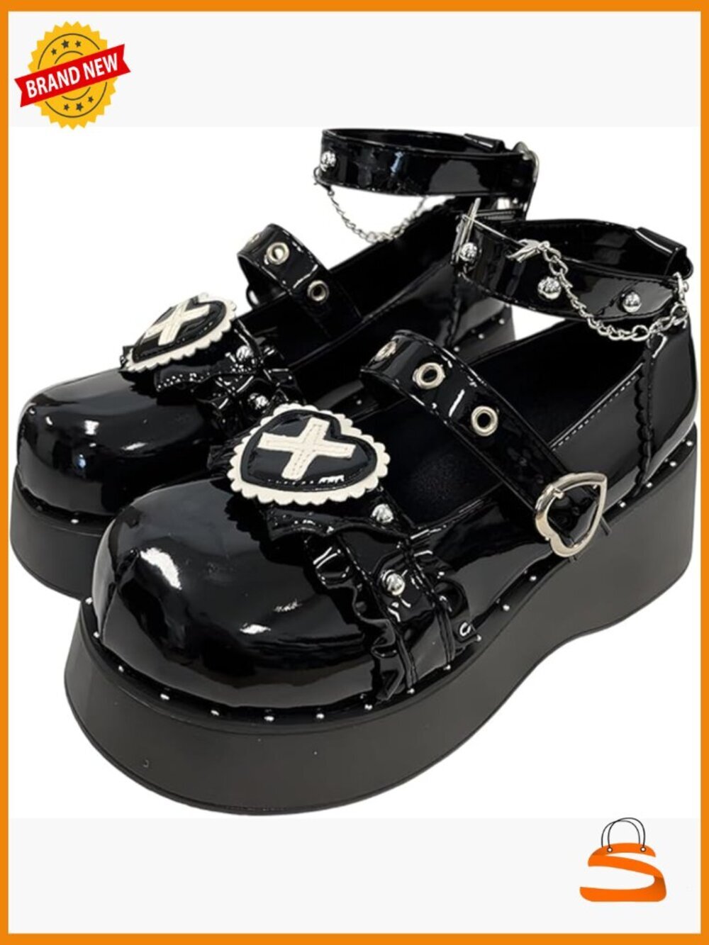 Lace Heart Rivet Platform Heels Mary Janes Gothic Lolita Pumps
